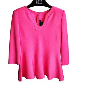St. John Pink Knit Peplum Top Size 4 Wool Blend 3/4 Sleeve Barbiecore